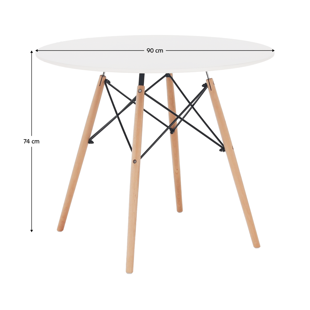 Masa rotunda alba 90 cm cu picioare lemn fag si structura metalica