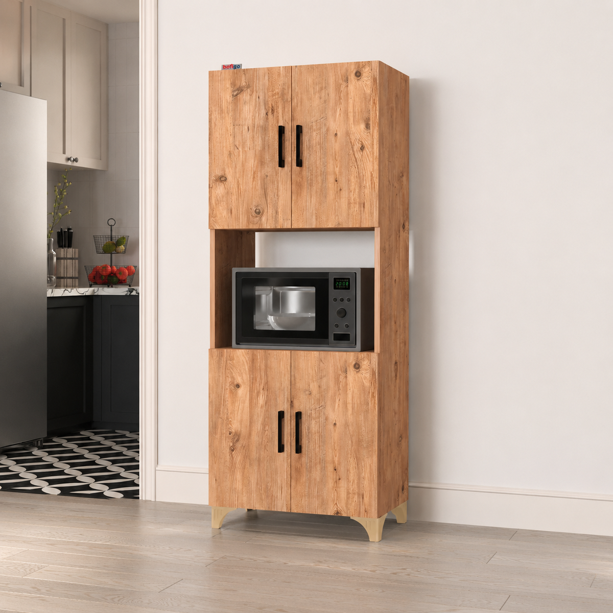Dulap multifunctional pentru bucatarie, suport pentru cuptor cu microunde, 60 x 33,8 x 153,6 cm