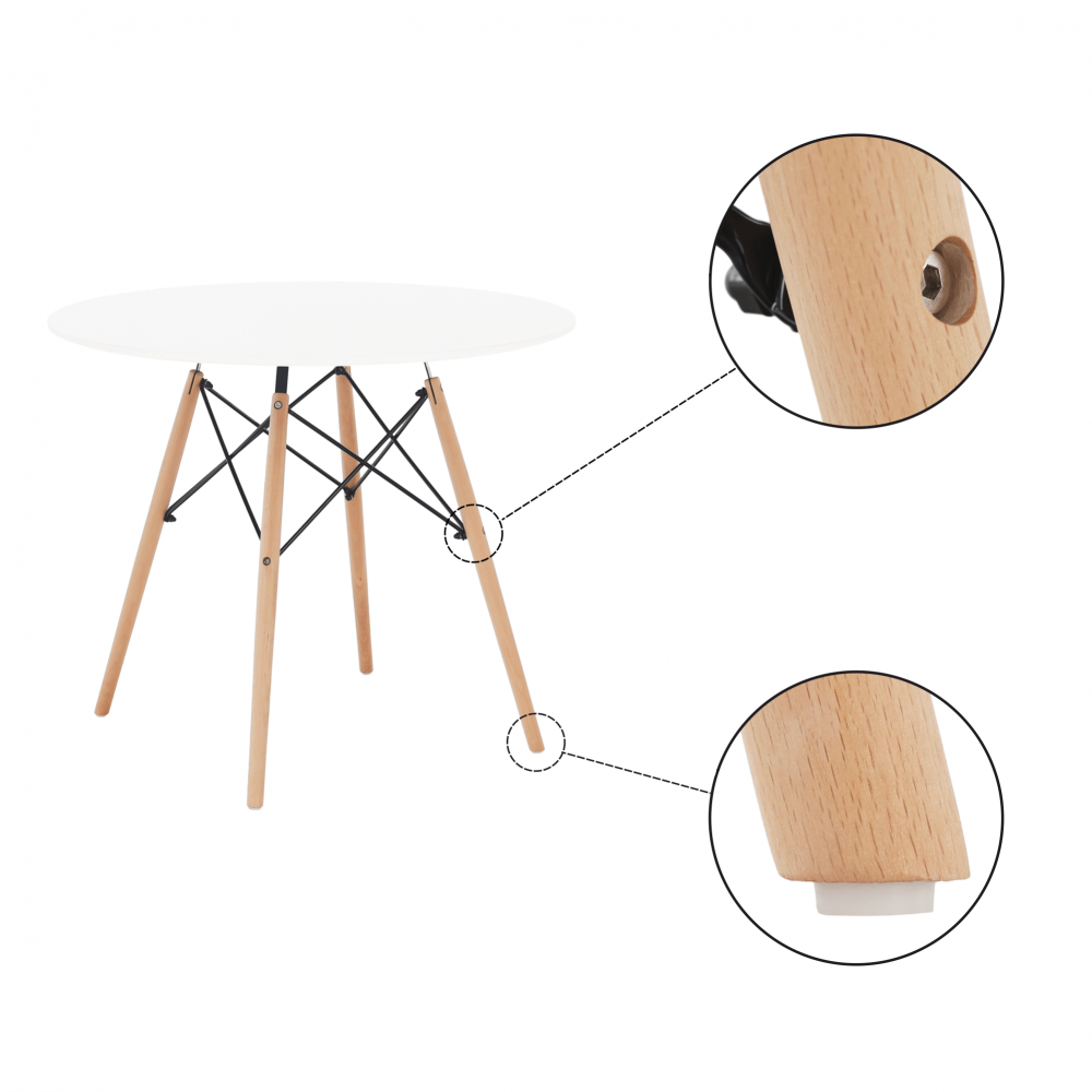Masa rotunda alba 90 cm cu picioare lemn fag si structura metalica