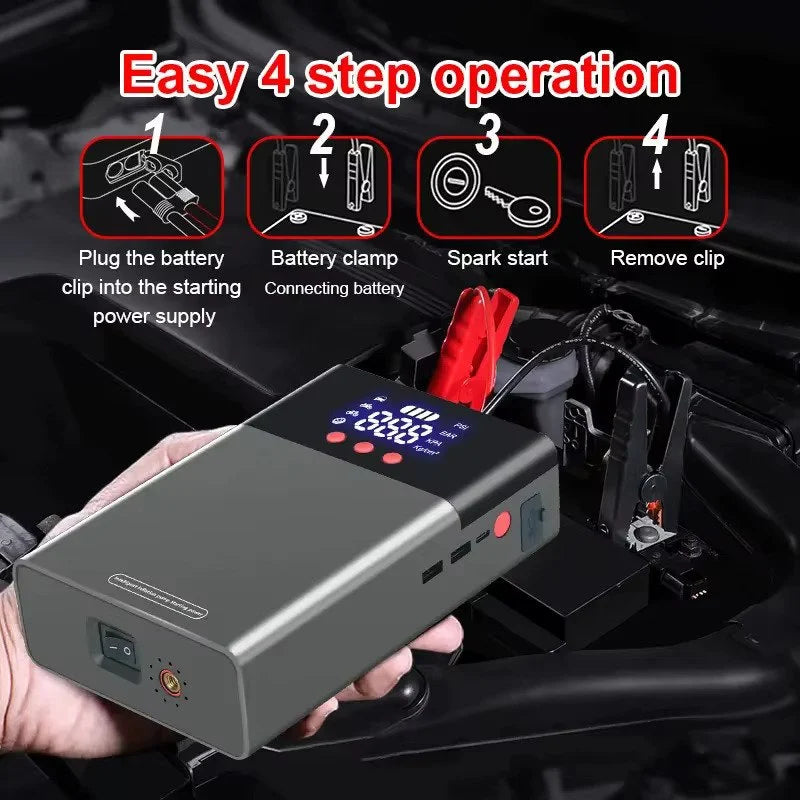 Jump Starter auto multifunctional 12V cu compresor aer 150 PSI si baterie 6000mAh