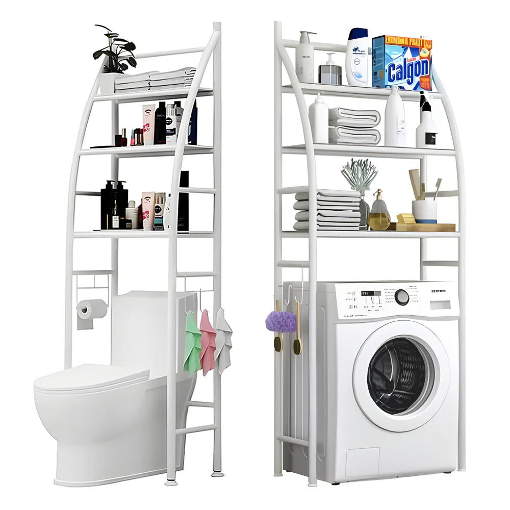 Suport depozitare peste toaleta, 3 polite, cadru metalic alb, organizator baie modern, 150 x 50 x 23 cm