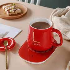 Set cadou Cana ceramica cu incalzitor, lingurita, temperatura constanta 55 grade, 220V, 400 ml