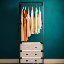 Organizator haine cu 3 sertare si bara umerase 41x41x188 cm, Negru