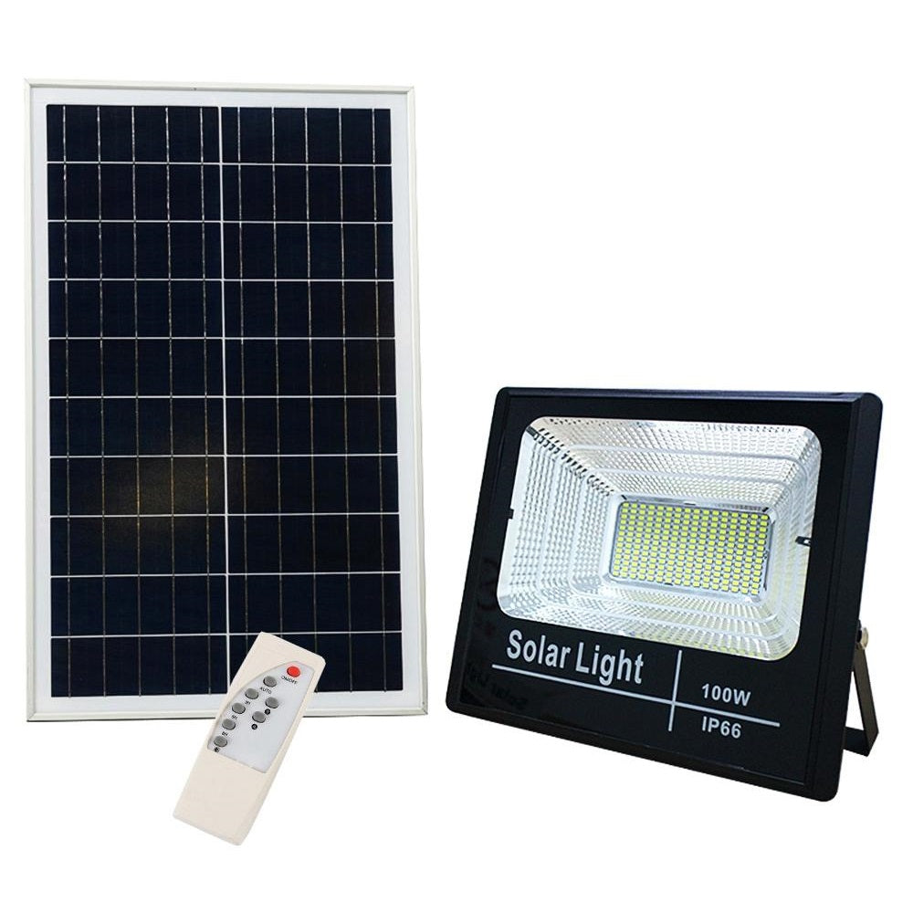 Proiector LED cu panou solar si telecomanda, IP67