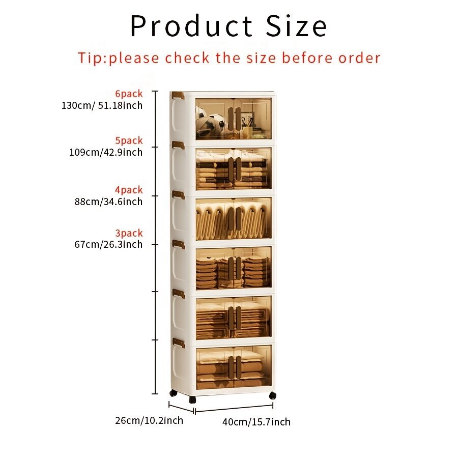 Dulap depozitare pliabil cu usi si roti, organizator multifunctional cu 3, 4 sau 5 rafturi, crem 45 cm