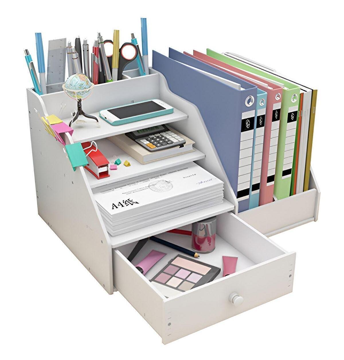 Organizator birou multifunctional cu sertar, suport documente si suport telefon, 34 x 28 x 24 cm)