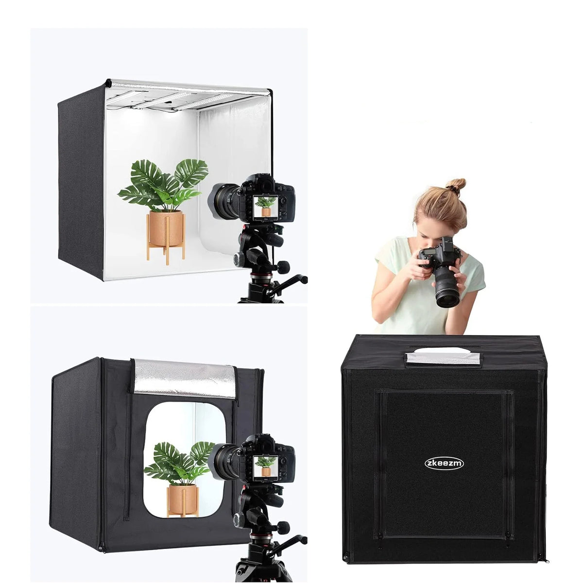 Cutie foto profesională / cort pentru fotografiere de produse 60x60x60cm, cu iluminare inclusă și 6 fundaluri