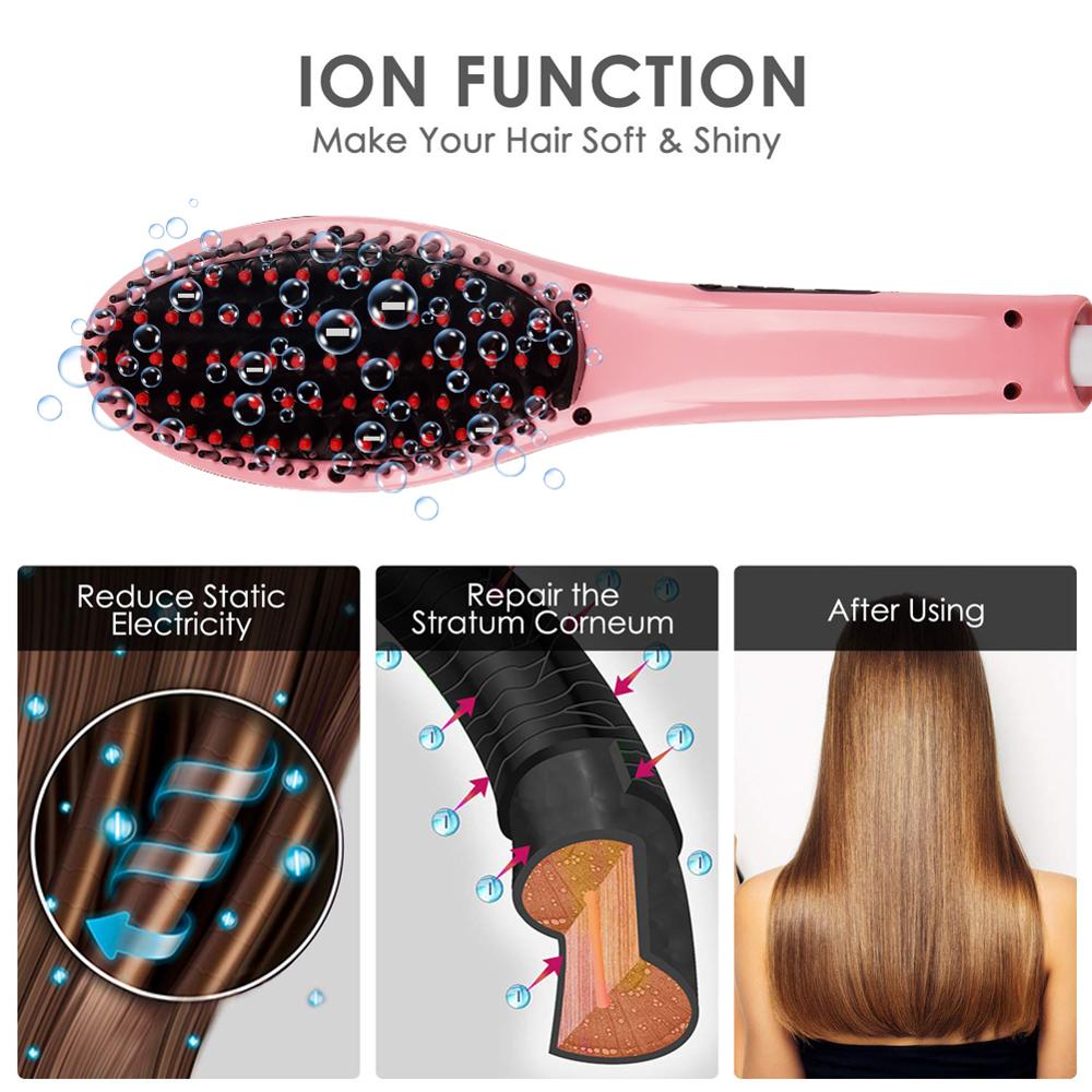 Perie electrica pentru indreptarea parului, cu ecran LCD, Straight Brush, Roz