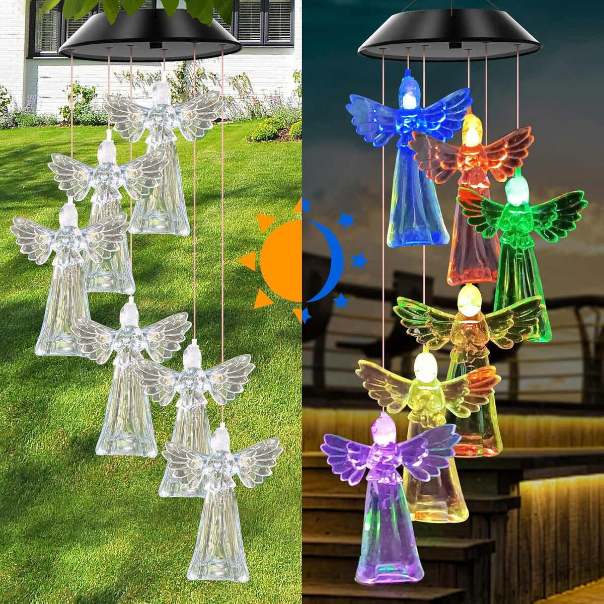 Ghirlanda solara decorativa ingerasi cu lumini LED multicolore si senzor de lumina IP55