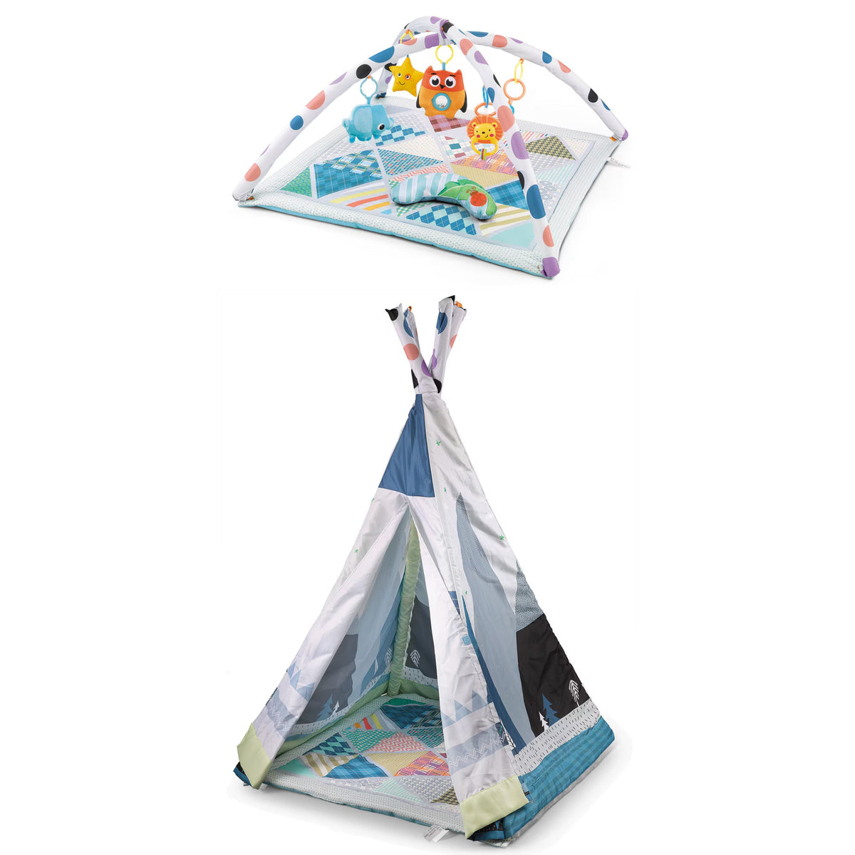 Centru de joacă complet cu cort, salteluță, pernuta, și 4 jucării – de la 6 luni la 5 ani, 82x1.26 cm