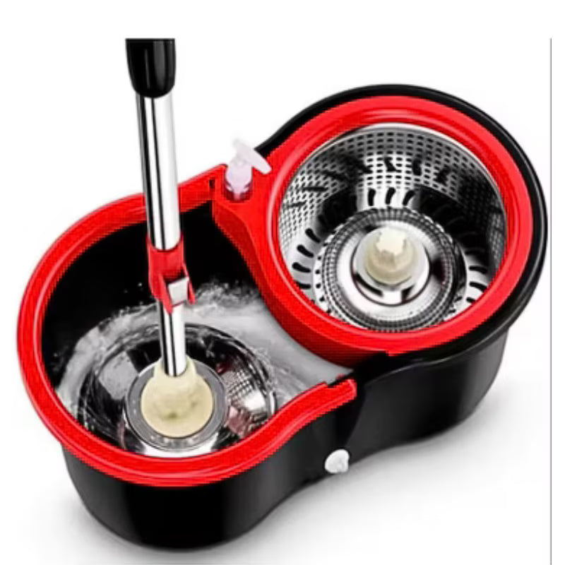 Set Mop Rotativ 8 litri, Cuva din Inox, 4 Rezerve Diferite + Perie Rosturi