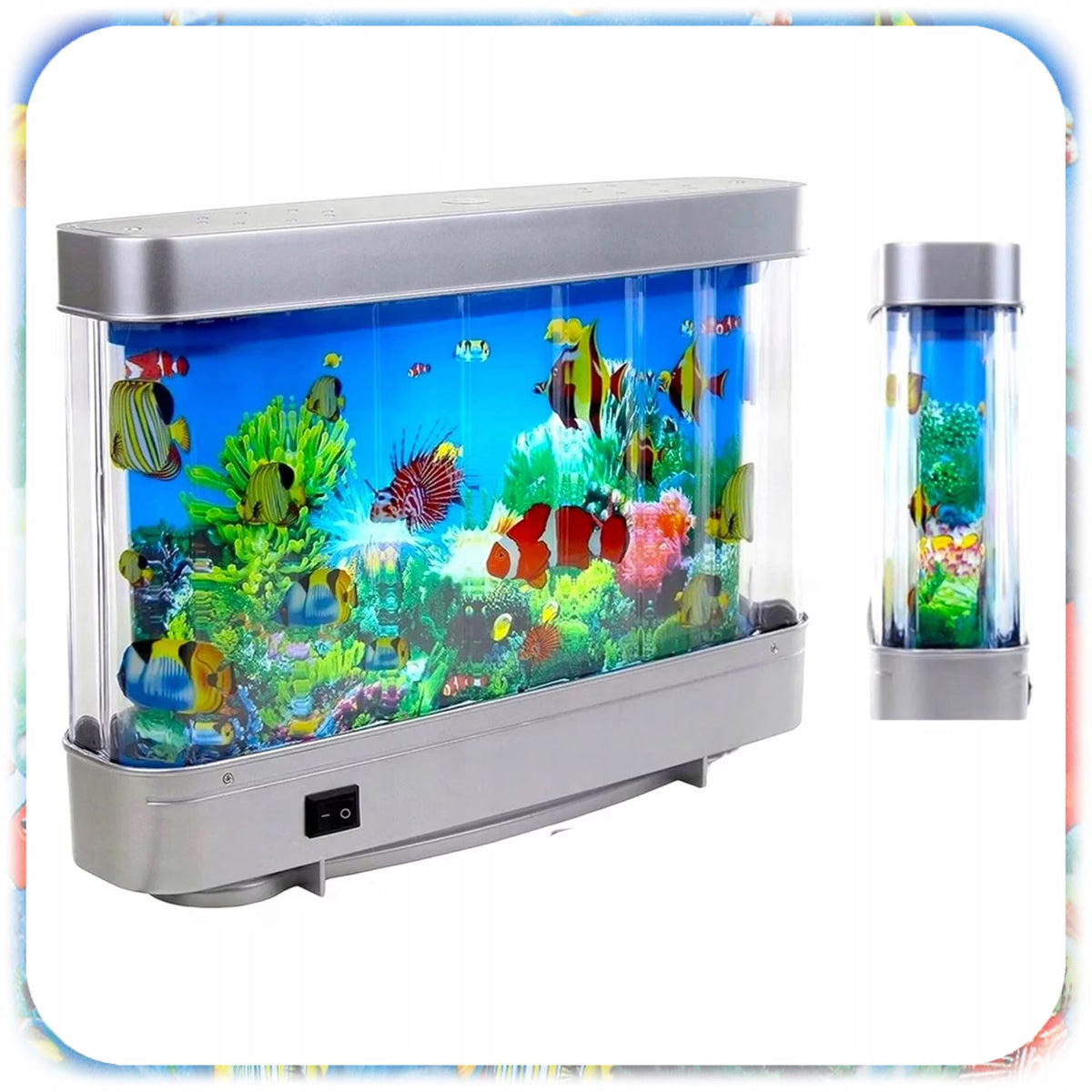 Lampa decorativa tip acvariu LED – efect realist cu pesti in miscare, 30x23x7 cm