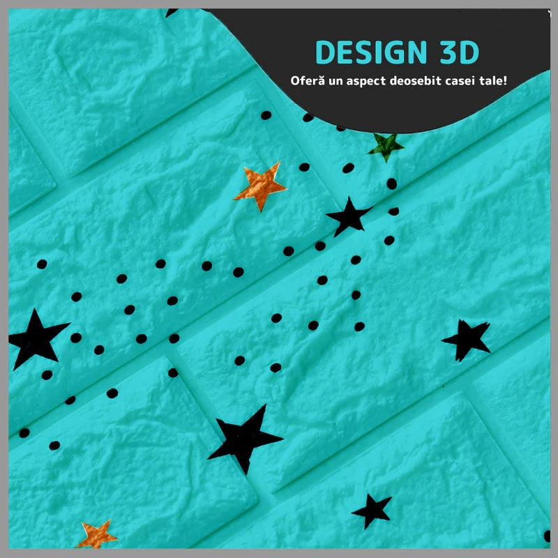 Tapet 3D caramida cu stelute auto-adeziv pentru interior, 70 x 77 cm
