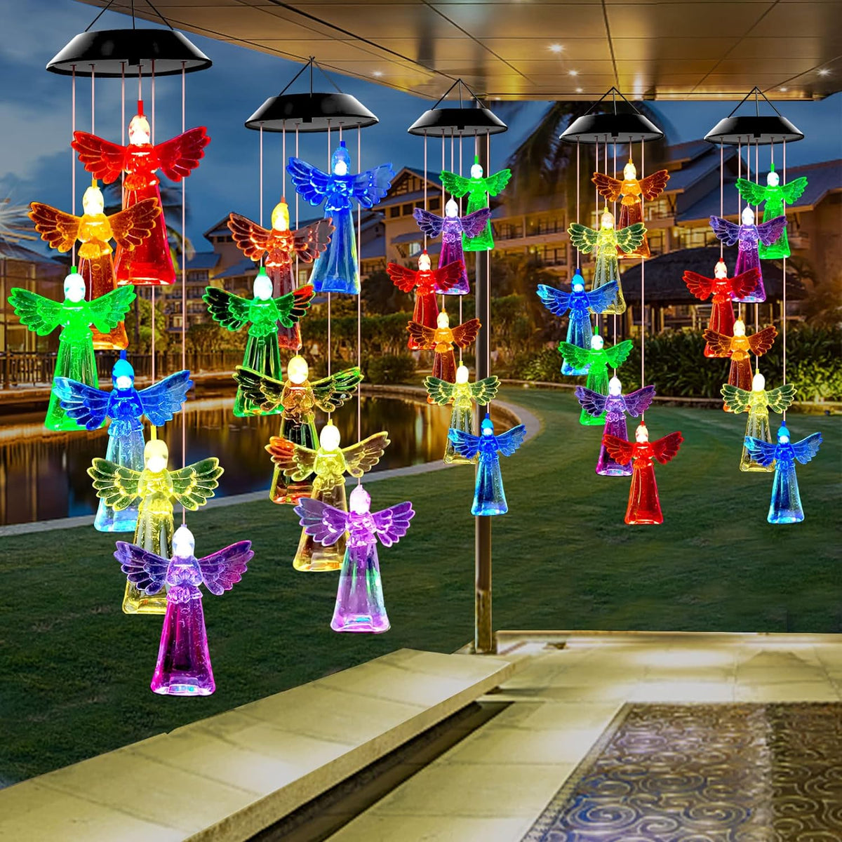 Ghirlanda solara decorativa ingerasi cu lumini LED multicolore si senzor de lumina IP55