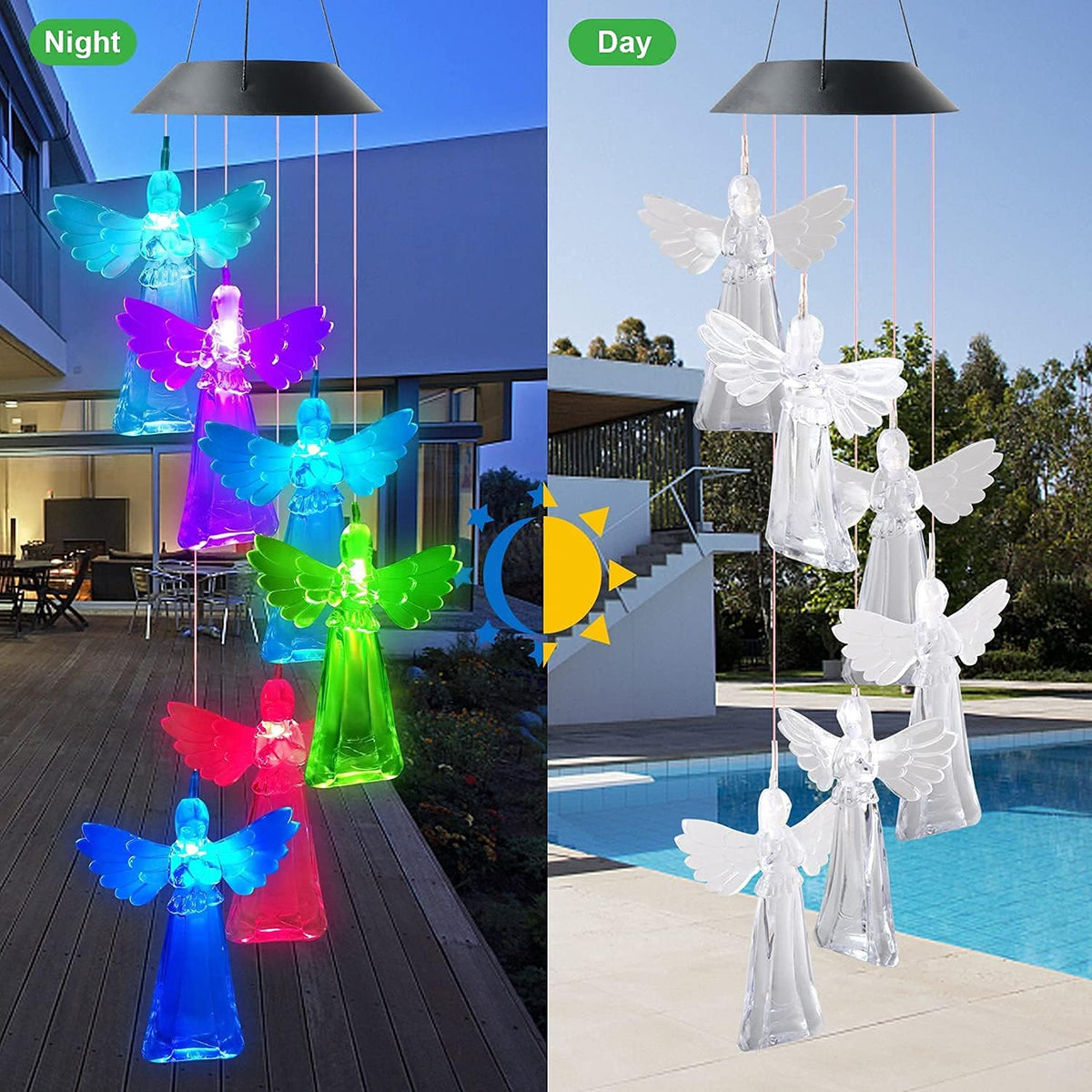 Ghirlanda solara decorativa ingerasi cu lumini LED multicolore si senzor de lumina IP55