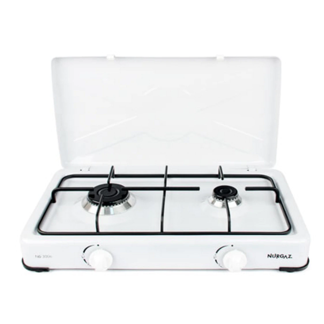 Aragaz emailat Ertone ERT-MN 207, portabil, pentru camping, 2 arzatoare, 57 x 27x 7 cm; Alb