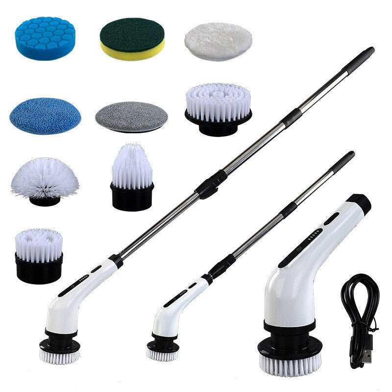 Perie electrica rotativa de curatate 9 in 1 – 9 capete multifunctionale, 2 viteze, maner telescopic
