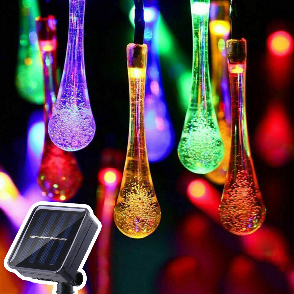 Instalatie LED solara, globuri picatura cristal, 10m, 30 LED, lumina galbena
