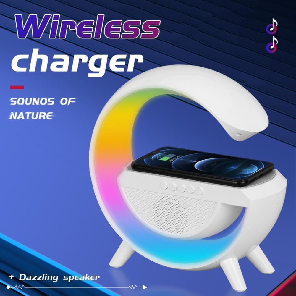 Lampă RGB cu Încărcător Wireless 15W, Boxă Bluetooth și Acumulator Reîncărcabil