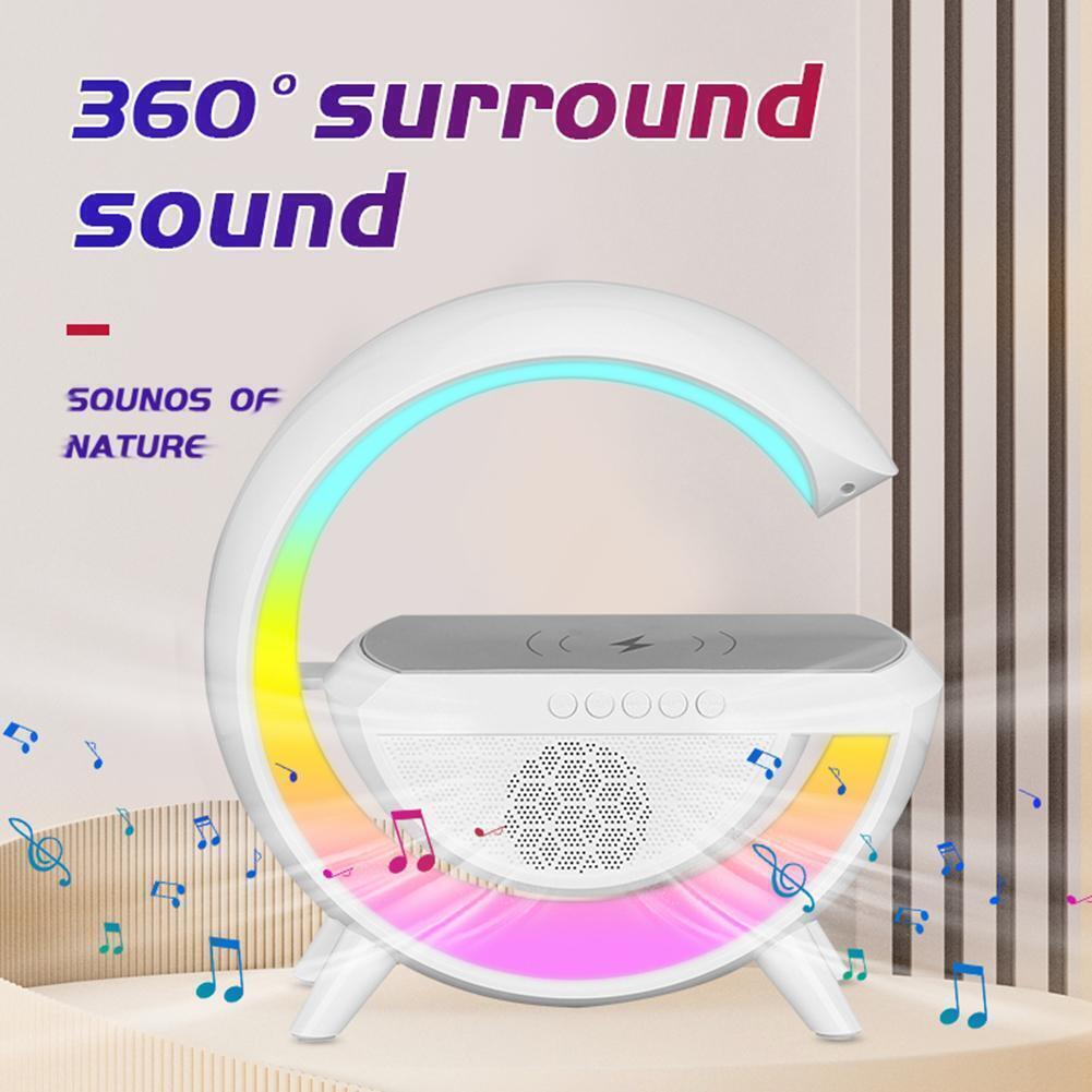 Lampă RGB cu Încărcător Wireless 15W, Boxă Bluetooth și Acumulator Reîncărcabil