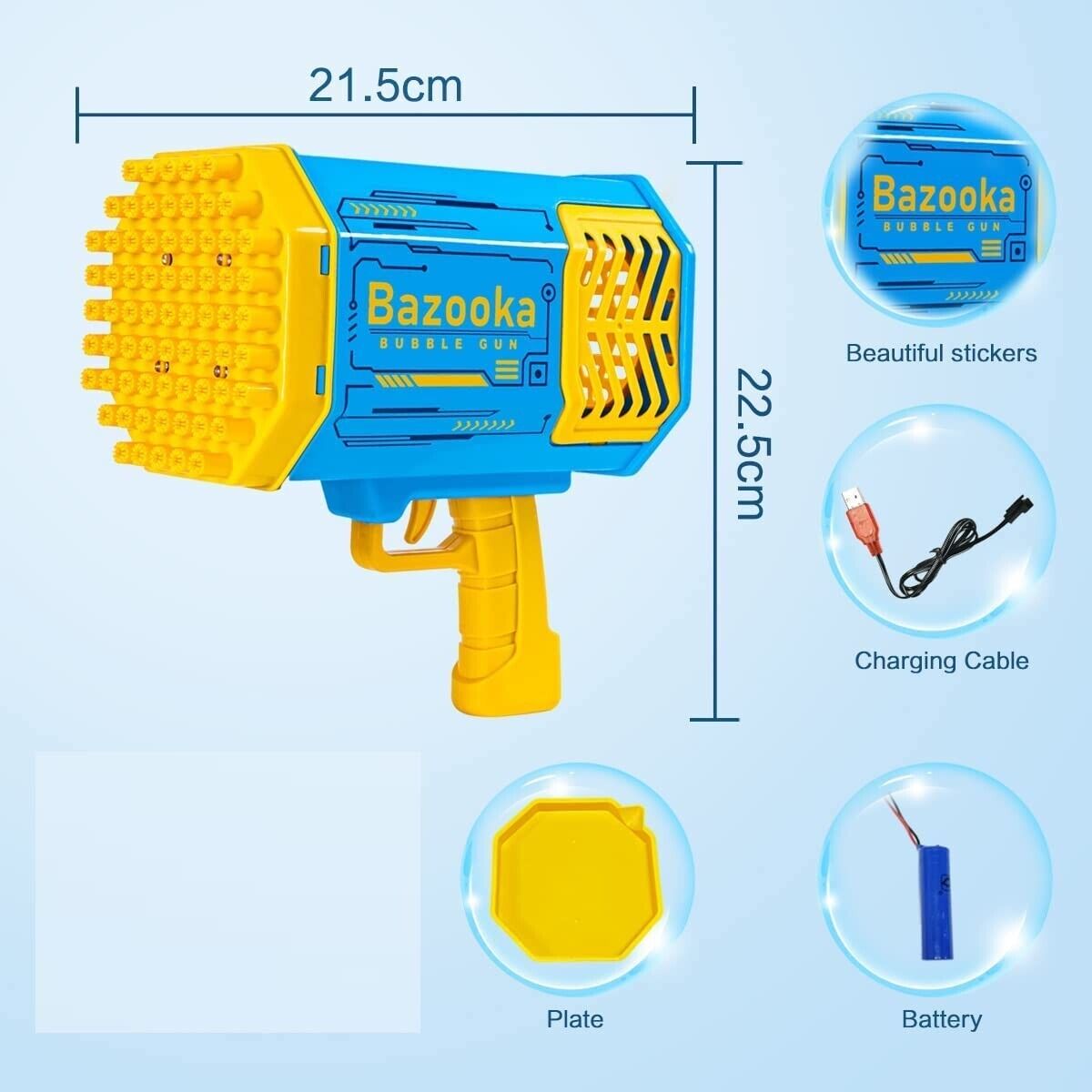 Pistol electric pentru baloane de sapun, 69 orificii, incarcare USB