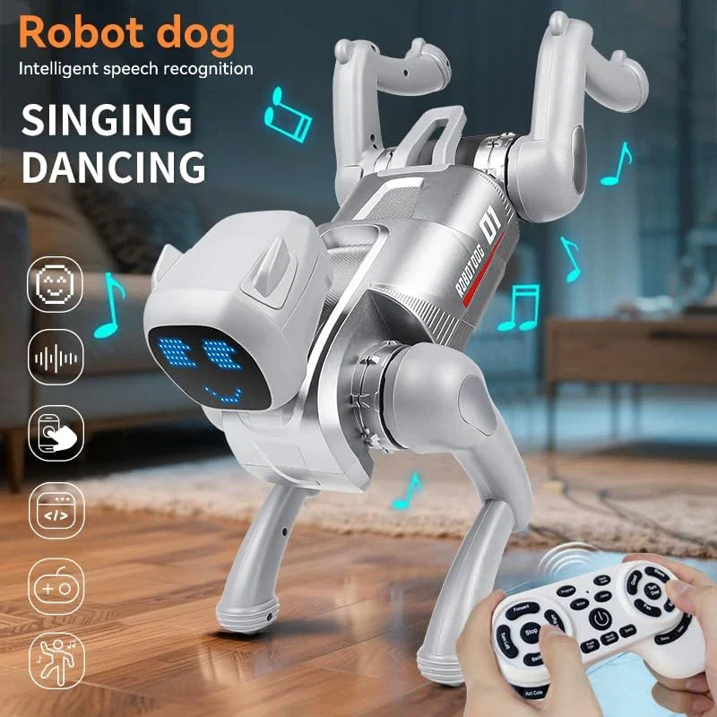 Catel robot inteligent, control telecomanda, aplicatie mobila, comenzi vocale, functii interactive, dans,