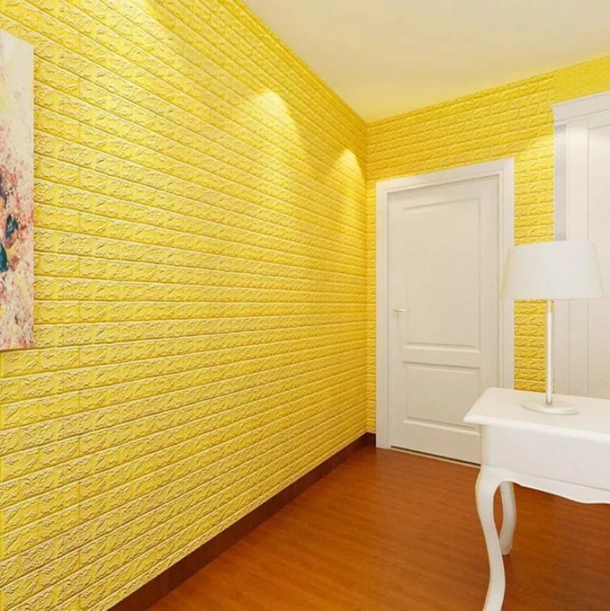 Tapet 3D caramida galbena auto-adeziv pentru interior, 70 x 77 cm