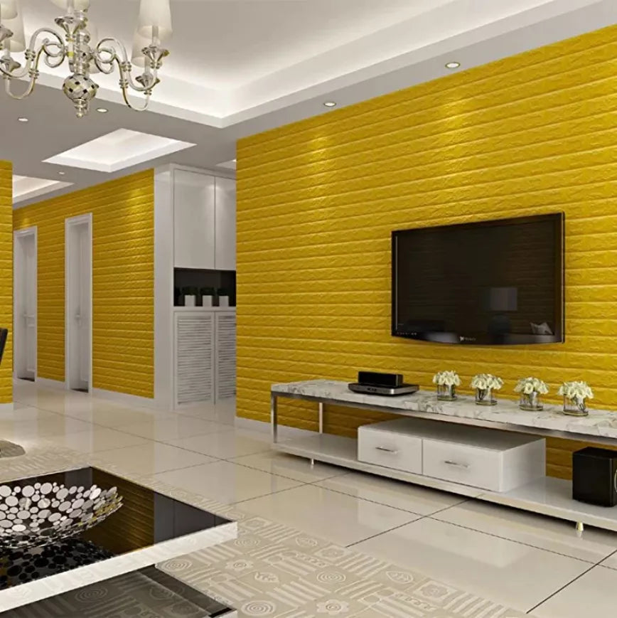 Tapet 3D caramida galbena auto-adeziv pentru interior, 70 x 77 cm