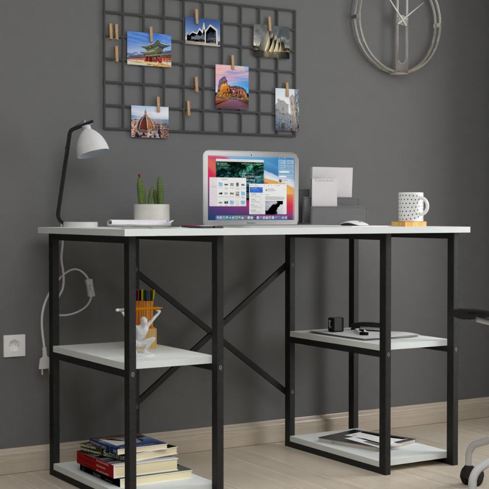 Birou cu 4 rafturi, masa pentru calculator, 120 x 60 x 73,8 cm