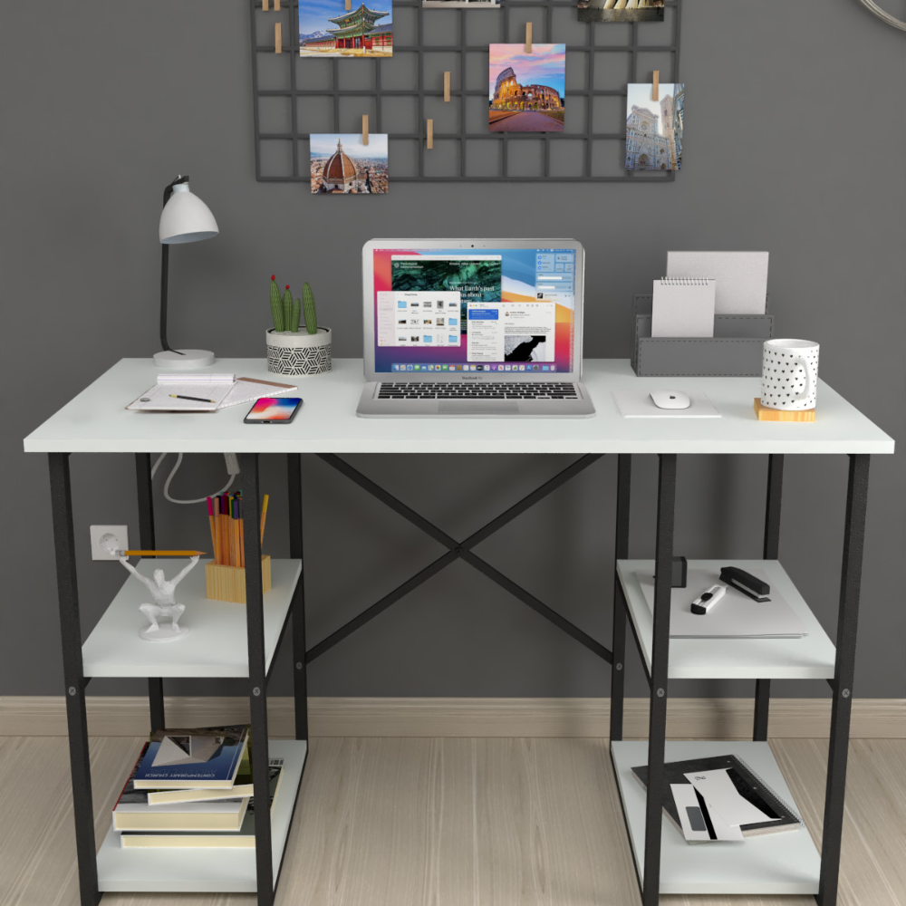 Birou cu 4 rafturi, masa pentru calculator, 120 x 60 x 73,8 cm