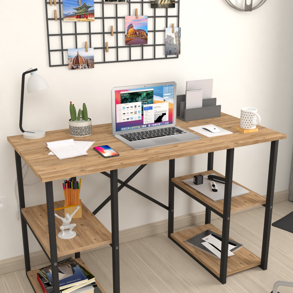 Birou cu 4 rafturi, masa pentru calculator, 120 x 60 x 73,8 cm