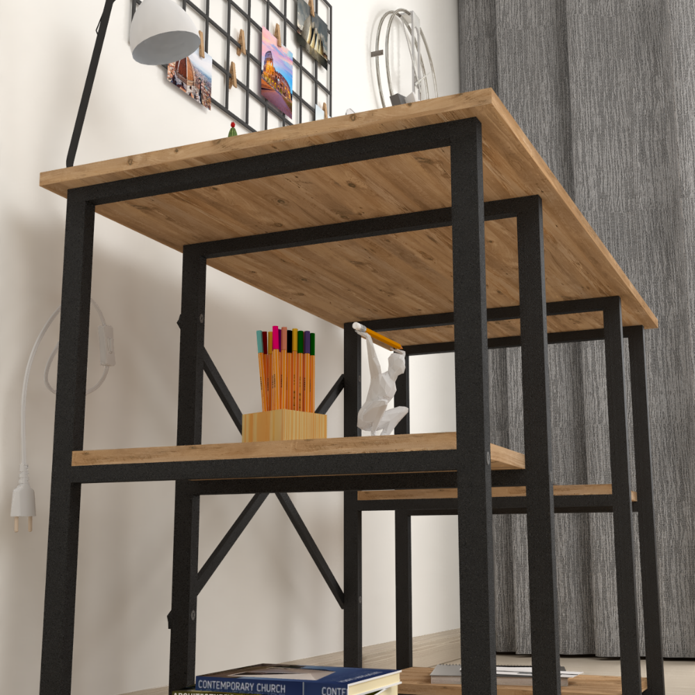 Birou cu 4 rafturi, masa pentru calculator, 120 x 60 x 73,8 cm