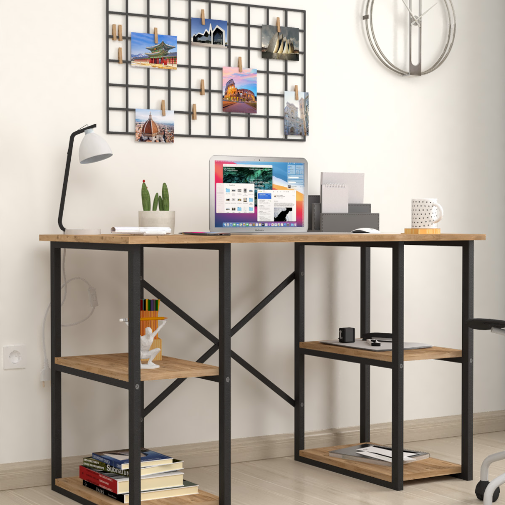 Birou cu 4 rafturi, masa pentru calculator, 120 x 60 x 73,8 cm