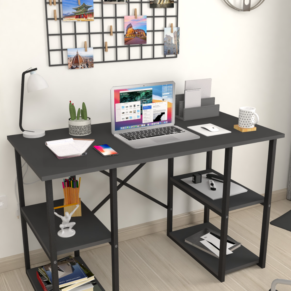 Birou cu 4 rafturi, masa pentru calculator, 120 x 60 x 73,8 cm