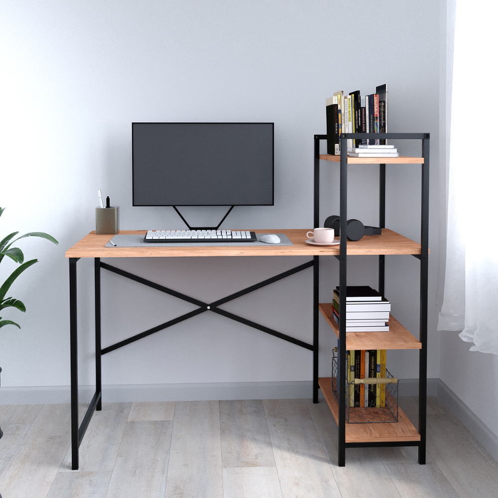 Birou din PAL cu rafturi laterale, structura metalica, 119 x 55,6 x 110,3 cm