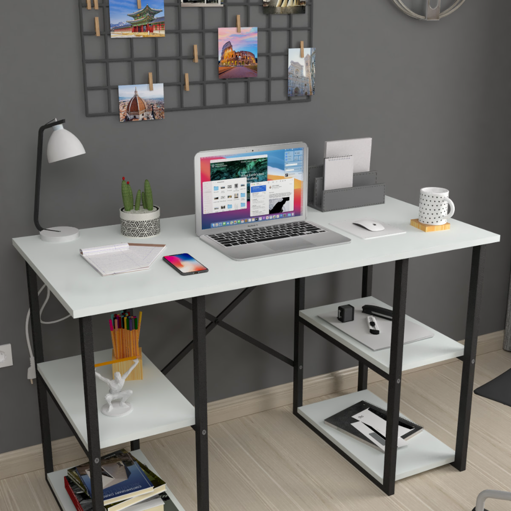 Birou cu 4 rafturi, masa pentru calculator, 120 x 60 x 73,8 cm