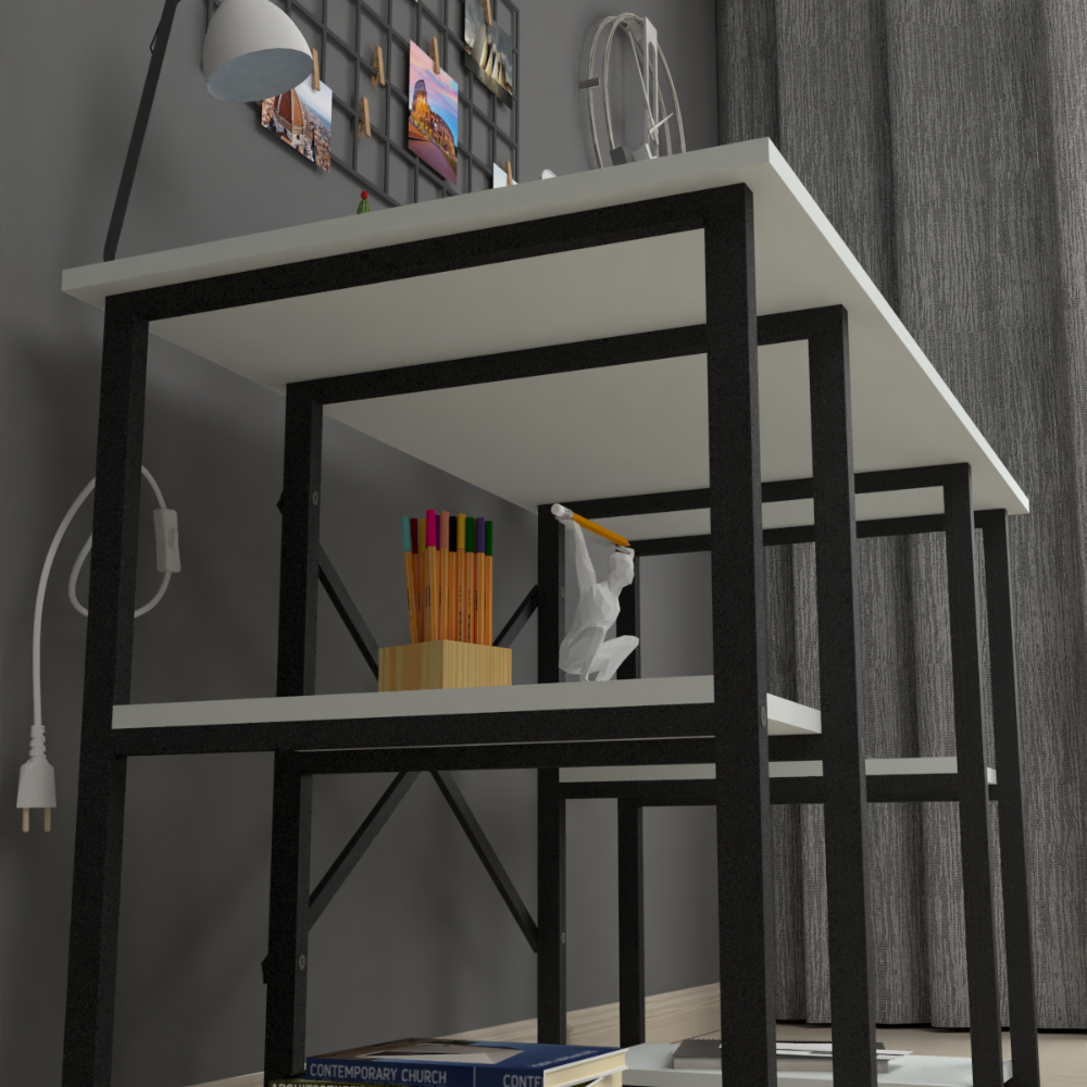 Birou cu 4 rafturi, masa pentru calculator, 120 x 60 x 73,8 cm