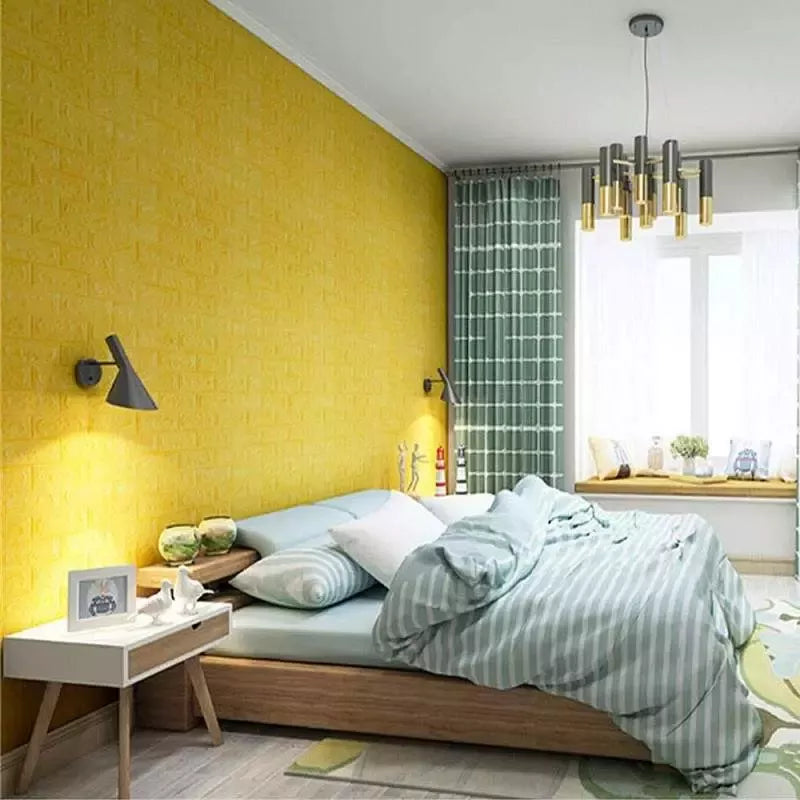 Tapet 3D caramida galbena auto-adeziv pentru interior, 70 x 77 cm
