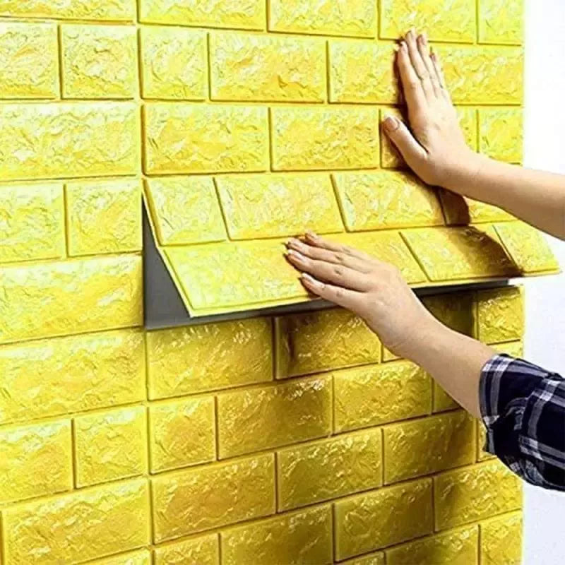 Tapet 3D caramida galbena auto-adeziv pentru interior, 70 x 77 cm