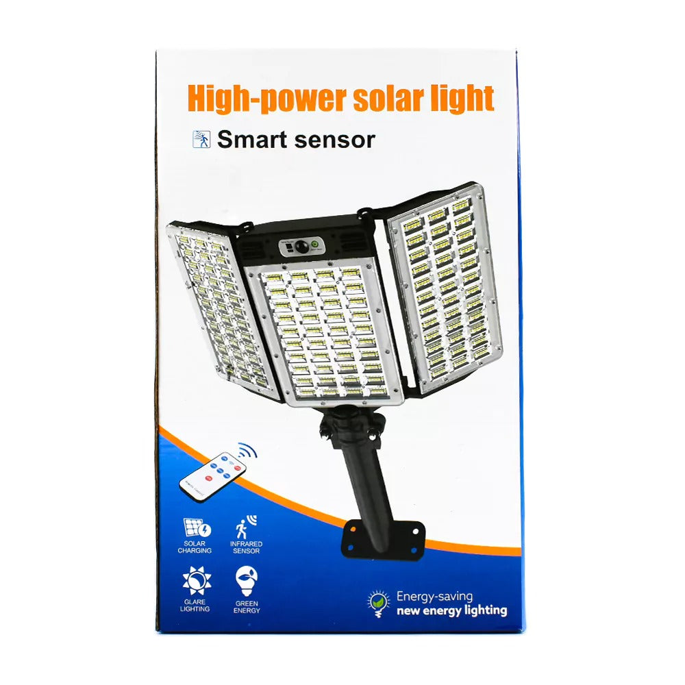 Lampa solara LED 560 SMD cu 3 panouri, senzor miscare si telecomanda