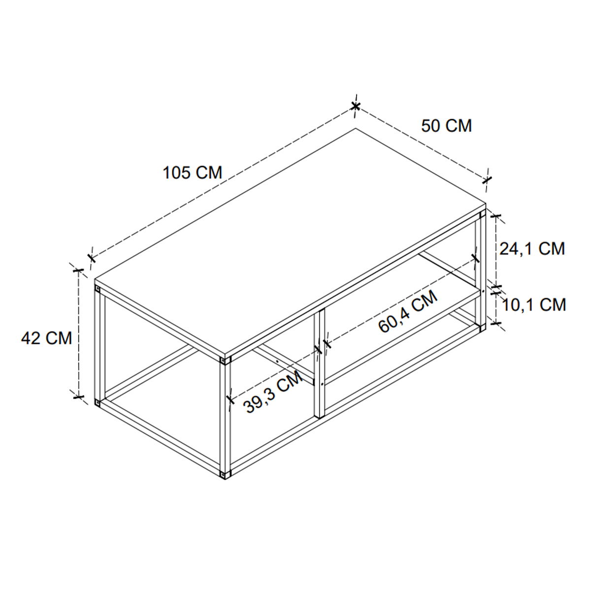 Masuta de Cafea Metalica cu 2 Niveluri pentru Living, 105 x 50 x 42 cm