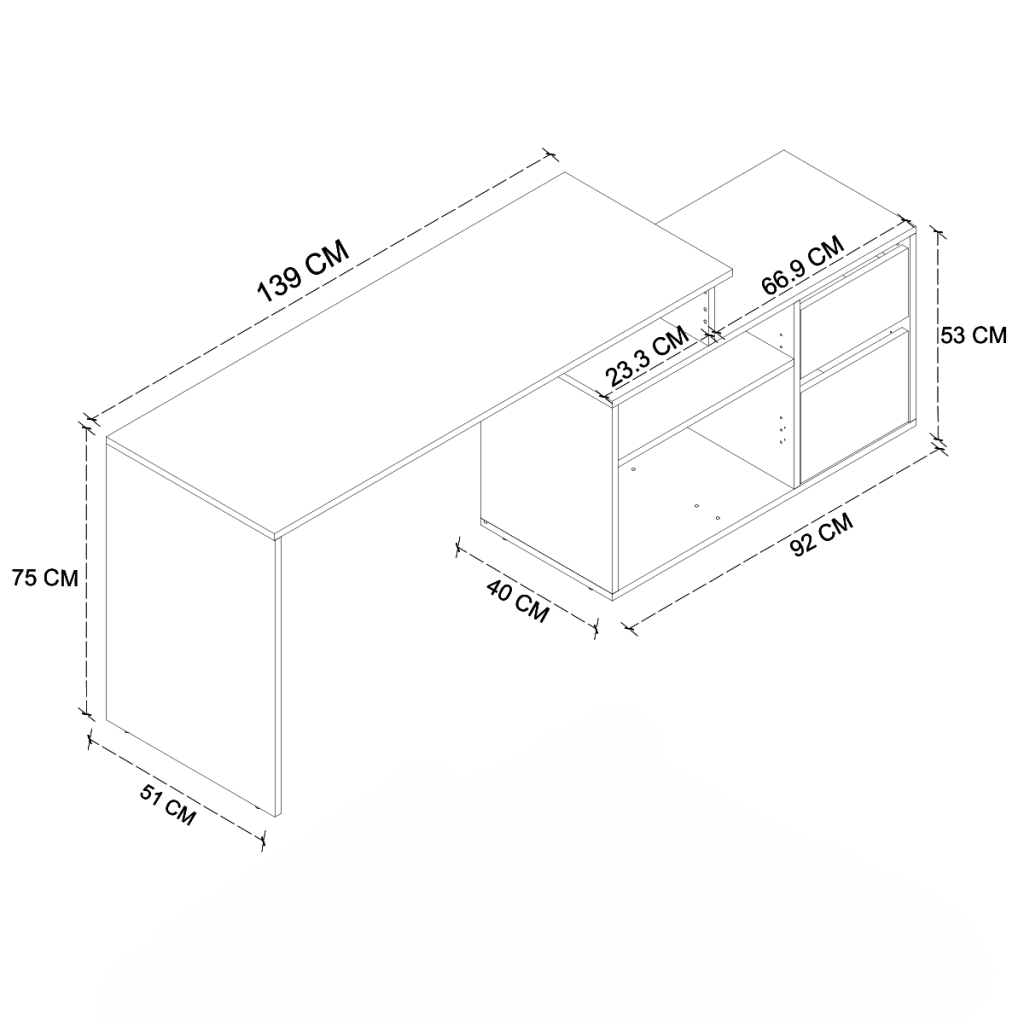 Birou modern 139x51x75 cm, cu corp de depozitare 92x40x53cm