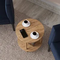 Masuta Cafea Rotunda Lemn Picioare Metalice Design Modern Gri Antracit - detaliu produs