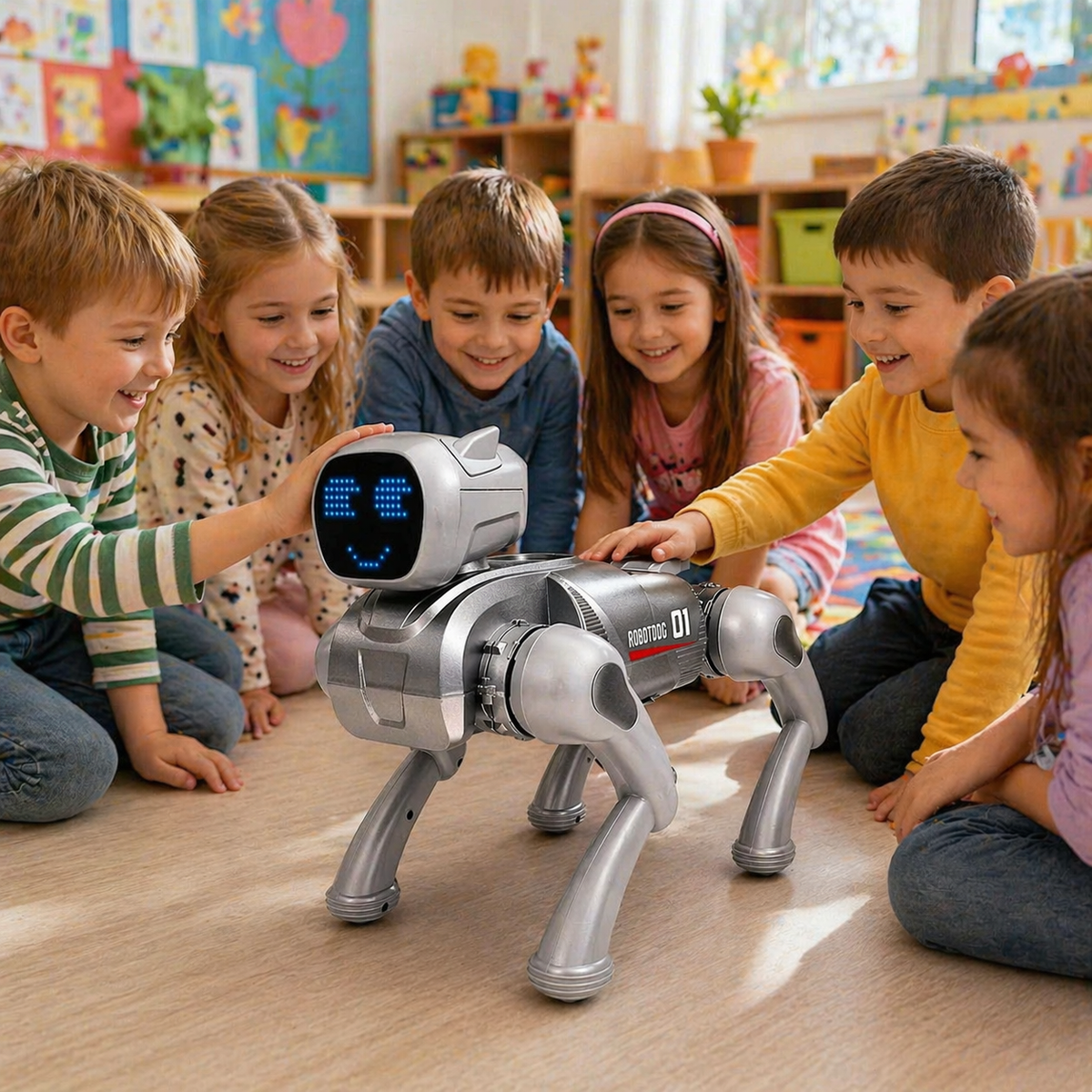 Catel robot inteligent, control telecomanda, aplicatie mobila, comenzi vocale, functii interactive, dans,