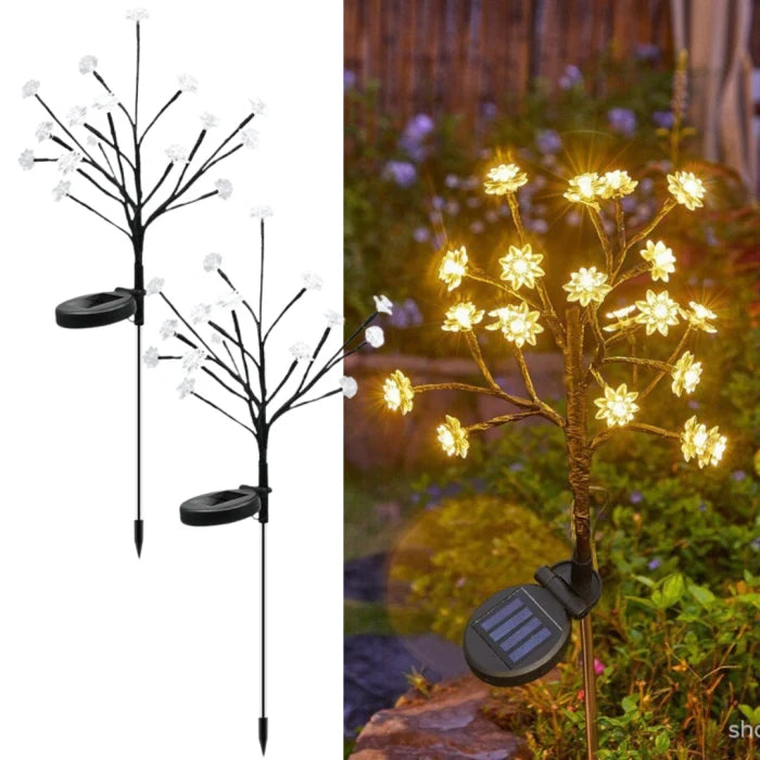 Set 2 Lampi Solare Decorative Ramura cu Flori LED 65cm IP66 Iluminare Calda Automata - detaliu produs