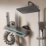 Set coloana dus digital cu termostat, afisaj LED, 4 functii curgere apa, control termostatic, robinet tip cascada, Gri Grafit