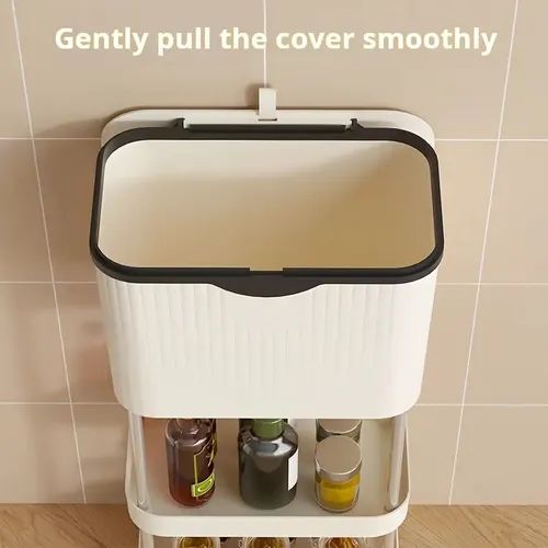 Carucior multifunctional cu cos de gunoi, 3 niveluri cu roti 360°, 78.5 x 24 x 17 cm