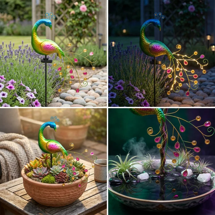 Lampa Solara Decorativa Paun LED 3D Iluminare Gradina Exterior Impermeabila - detaliu produs