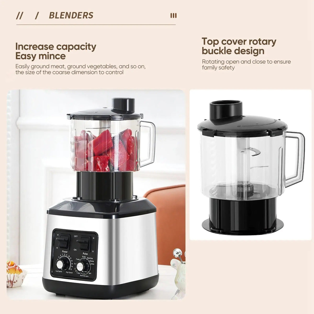 Robot de Bucatarie Multifunctional 6-în-1 Mach One BF-5052 – 3 Recipiente, Motor 9500W, 15 Trepte de Viteză, Blender + Tocator + Razatoare