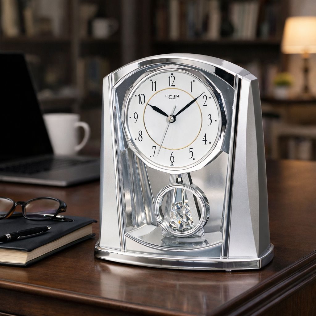 Ceas de masa cu pendul decorativ 21.3x17.8x7.6 cm design elegant modern silentios